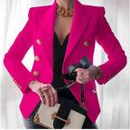 Women’s Double-Breasted Gold Button Suit Blazer - Tailored Workwear Jacket