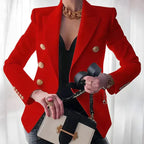 Women’s Double-Breasted Gold Button Suit Blazer - Tailored Workwear Jacket