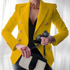 Women’s Double-Breasted Gold Button Suit Blazer - Tailored Workwear Jacket