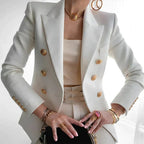 Women’s Double-Breasted Gold Button Suit Blazer - Tailored Workwear Jacket