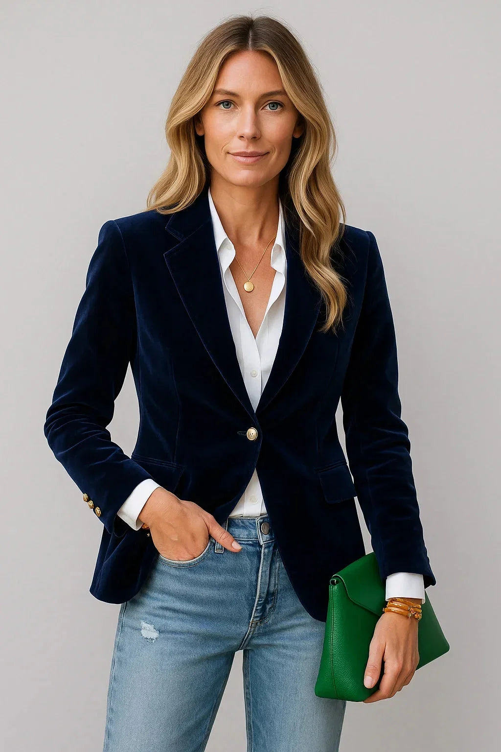 Women’s Single-Button Velvet Blazer - Tailored Fitted Suit Jacket