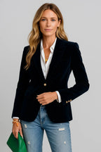 Women’s Single-Button Velvet Blazer - Tailored Fitted Suit Jacket
