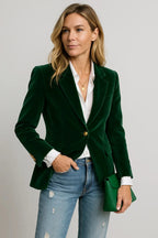 Women’s Single-Button Velvet Blazer - Tailored Fitted Suit Jacket