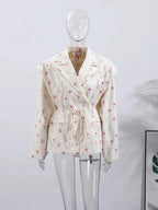Women’s Lace-Up Corset Suit Blazer - Padded Shoulder Tailored Jacket