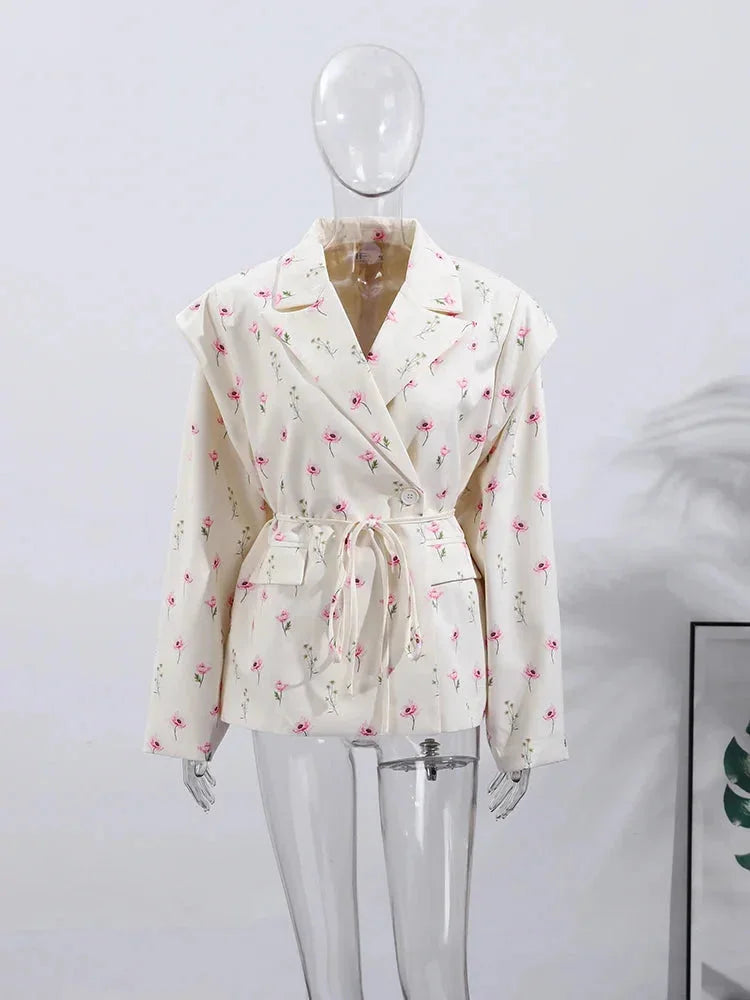 Women’s Lace-Up Corset Suit Blazer - Padded Shoulder Tailored Jacket