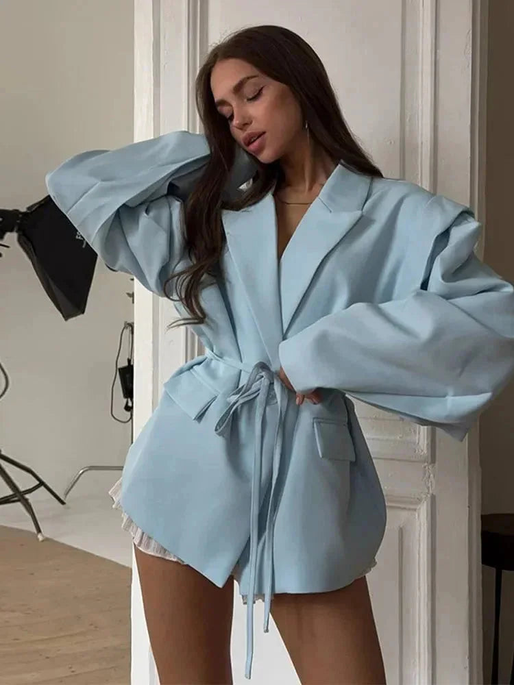 Women’s Lace-Up Corset Suit Blazer - Padded Shoulder Tailored Jacket