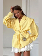 Women’s Lace-Up Corset Suit Blazer - Padded Shoulder Tailored Jacket