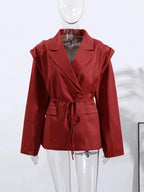 Women’s Lace-Up Corset Suit Blazer - Padded Shoulder Tailored Jacket