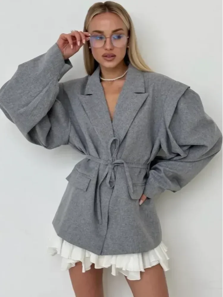 Women’s Lace-Up Corset Suit Blazer - Padded Shoulder Tailored Jacket