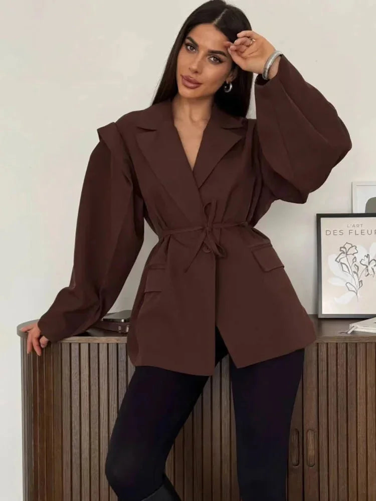 Women’s Lace-Up Corset Suit Blazer - Padded Shoulder Tailored Jacket