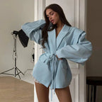 Women’s Lace-Up Corset Suit Blazer - Padded Shoulder Tailored Jacket
