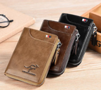 Men's leather RFID wallet set, zippered card holders in brown/black with kangaroo logos