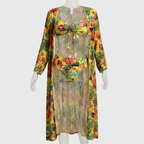 Floral halter bikini set with high-waist briefs and sheer matching beach cover-up