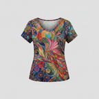 Women's Colorful Abstract Art Print V-Neck Short Sleeve Top