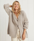 Women's cashmere cardigan, beige V-neck with button front and ribbed knit cuffs