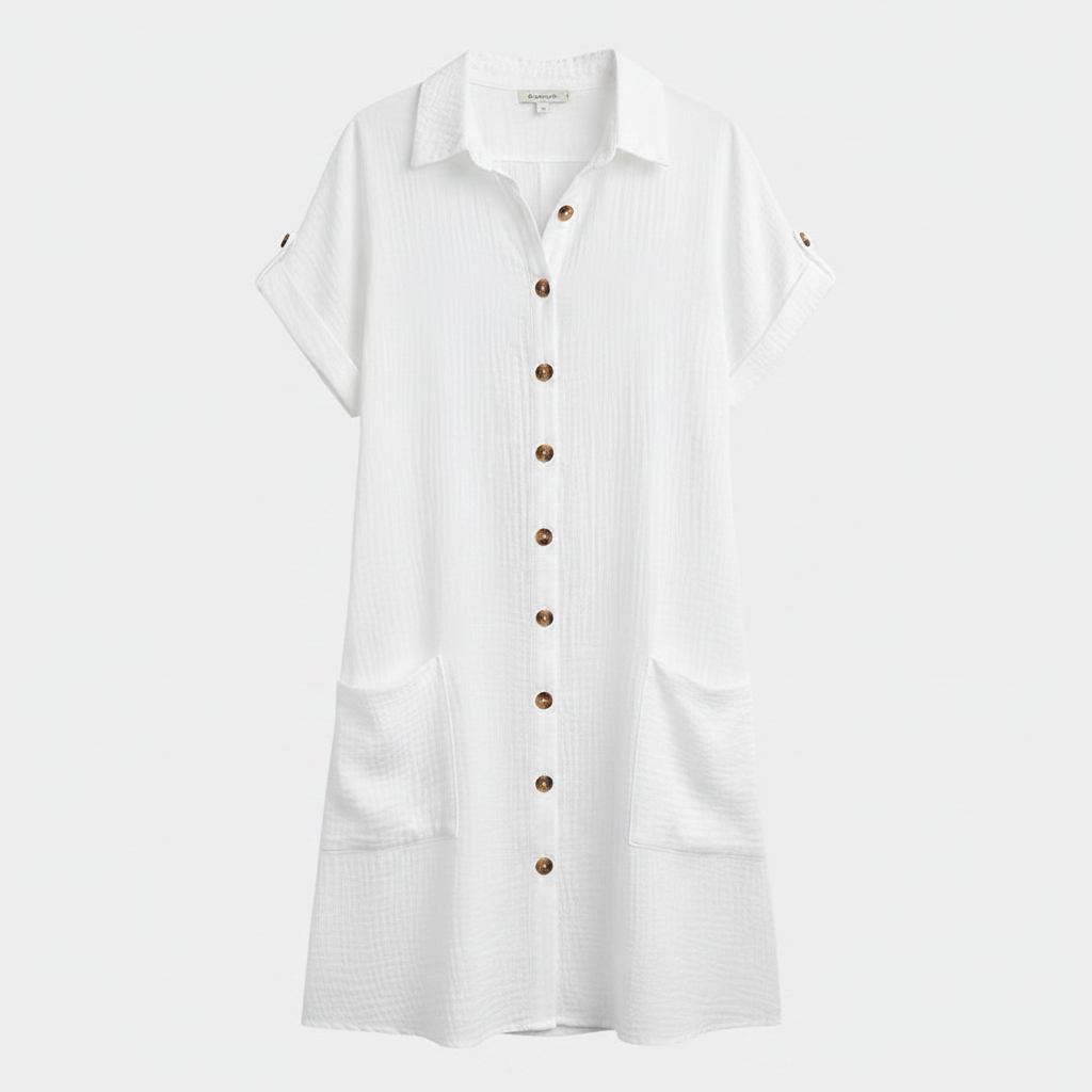 Women's Collared Button Front Mini Dress with Pockets