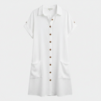 Women's Collared Button Front Mini Dress with Pockets