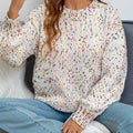 Women’s confetti print knit sweater with crew neck and long balloon sleeves