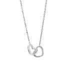 Silver heart pendant necklace with small linked chain, openwork double-heart design