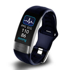 Navy smart fitness tracker band with ECG PPG display and bpm readings