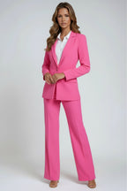Pink blazer and wide-leg trousers set with notched lapels and matching trousers