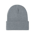 Gray knitted beanie with ribbed fold-over brim