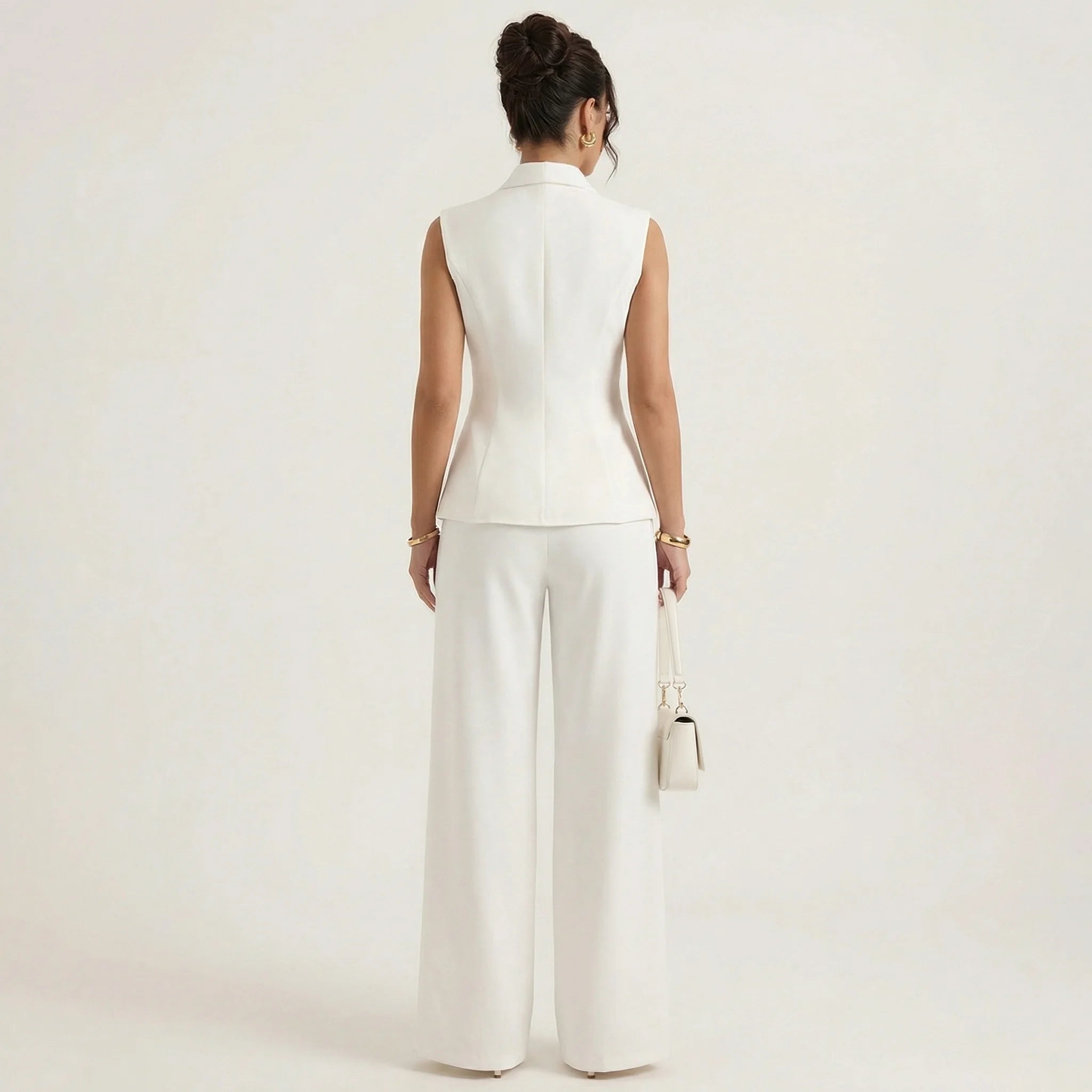 Women’s Elegant Vest & Straight Trousers Suit – Sleeveless Tailored Two-Piece Set