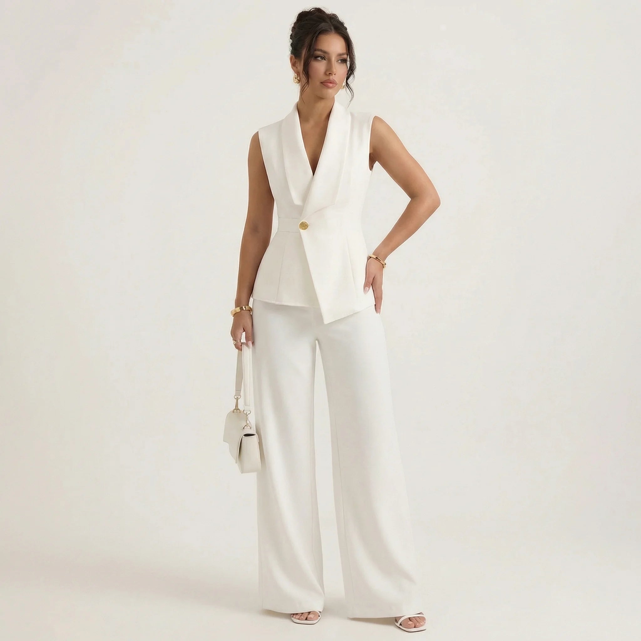 Women’s Elegant Vest & Straight Trousers Suit – Sleeveless Tailored Two-Piece Set