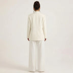 Cream tailored blazer and wide-leg pants set, back view, notch collar