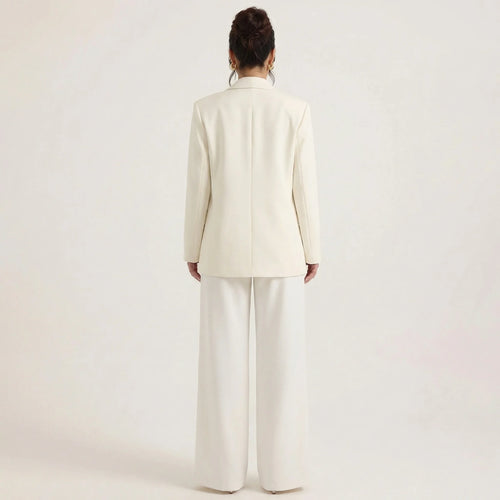 Women’s Chic Blazer & Wide Leg Pants Set – Long Sleeve Tailored Two-Piece Suit