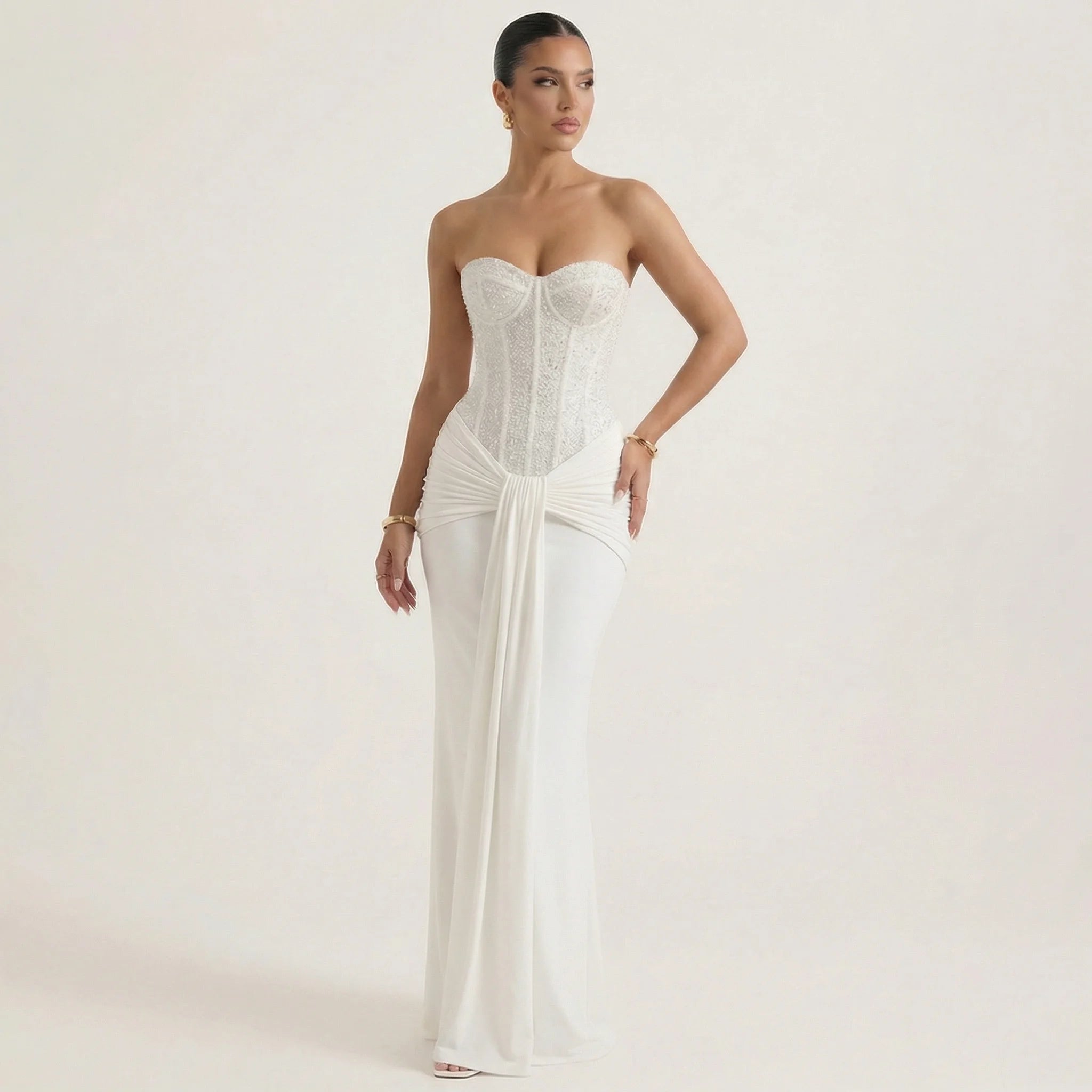 Women’s Luxury Strapless Evening Gown – Elegant Slim Fit Sequin Maxi Dress