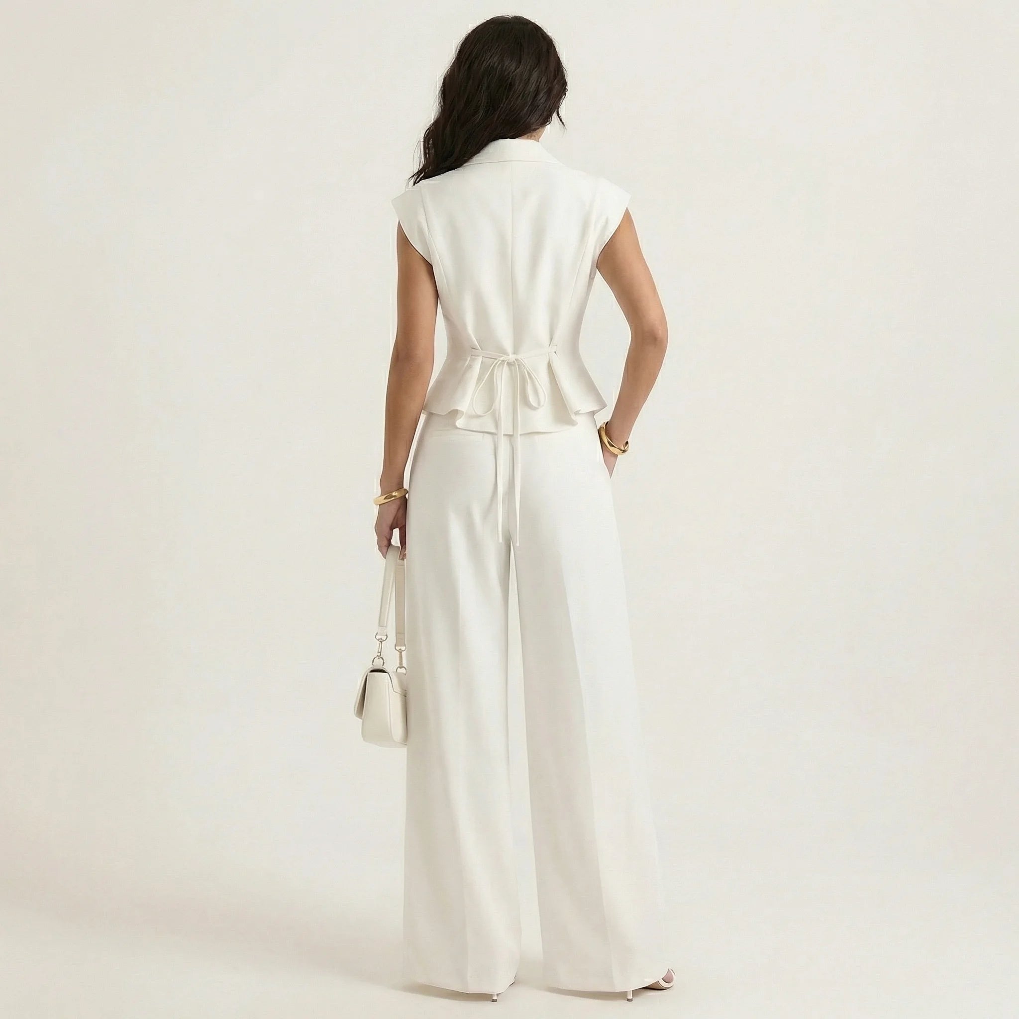 Women’s Sleeveless Vest & Wide Leg Trousers Suit – Elegant Tailored Two-Piece Set