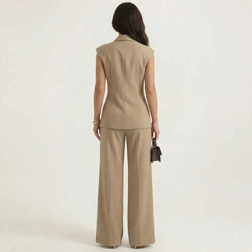Women’s Double-Breasted Vest & Wide Leg Pants Set – Sleeveless Tailored Two-Piece Suit