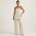 Cream strapless top and wide-leg pants set with smooth bandeau neckline