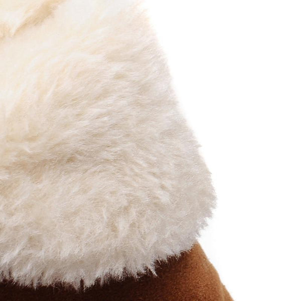 Women's ankle platform boots cream shearling cuff detail on tan suede
