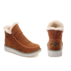 Women's ankle platform boots in brown suede with cream sherpa lining