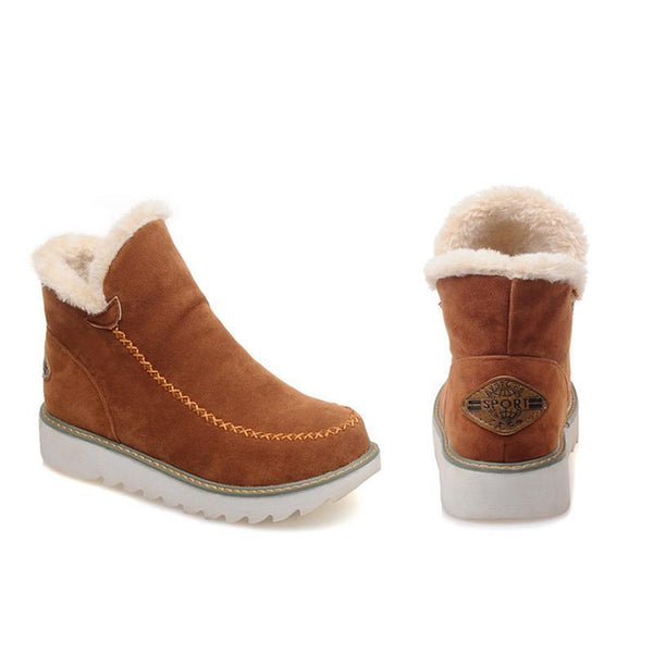 Women's ankle platform boots in brown suede with cream sherpa lining