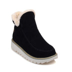 Women's ankle platform boots in black suede with cream sherpa collar