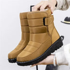 Quilted mid-calf boots in khaki, side buckle strap, chunky textured sole