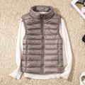 Ultralight quilted bodywarmer in gray, sleeveless, full-zip with stand collar