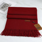 Burgundy cashmere scarf with fringed hem and folded double layer