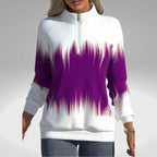 Women's zip-collar sweatshirt, purple with white abstract drip print