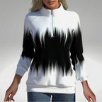 Women's zip-collar sweatshirt, black with white abstract drip print