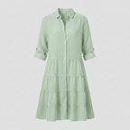 Women's Striped Button Front Mini Dress with Tiered Skirt