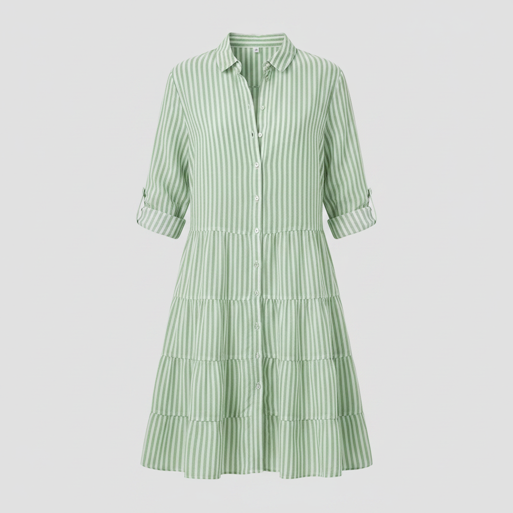 Women's Striped Button Front Mini Dress with Tiered Skirt