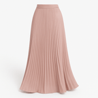 Pink pleated maxi skirt with an elastic waistband and flowing A-line shape