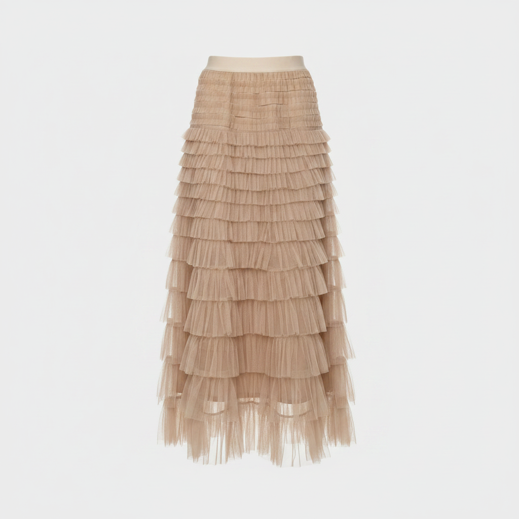 Tiered Tulle Maxi Skirt with Elastic Waist and Flowing Fit