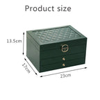 Green multilayer leather jewelry box size approx 23 x 17 x 13.5 cm