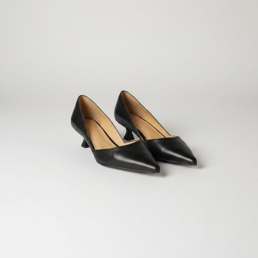 Pointed Toe Kitten Heels with Genuine Leather Finish