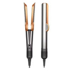 2-in-1 hair dryer and straightener, silver body with black grip and dual styling plates